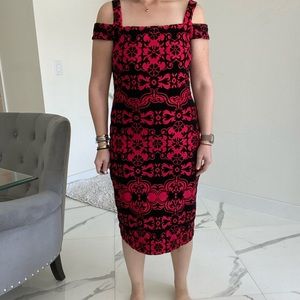 Red and black velvet fitted dress